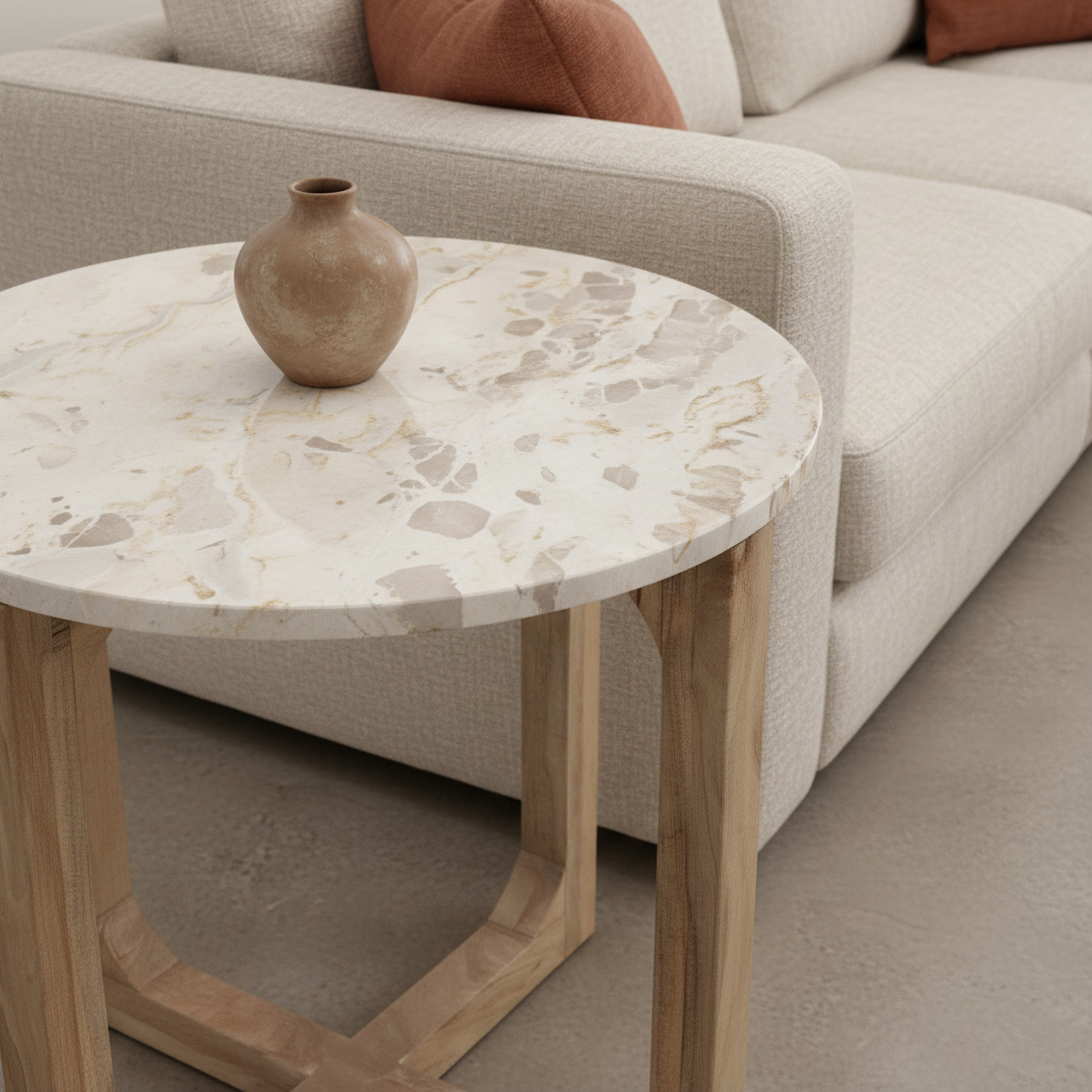 Marble side table round cream