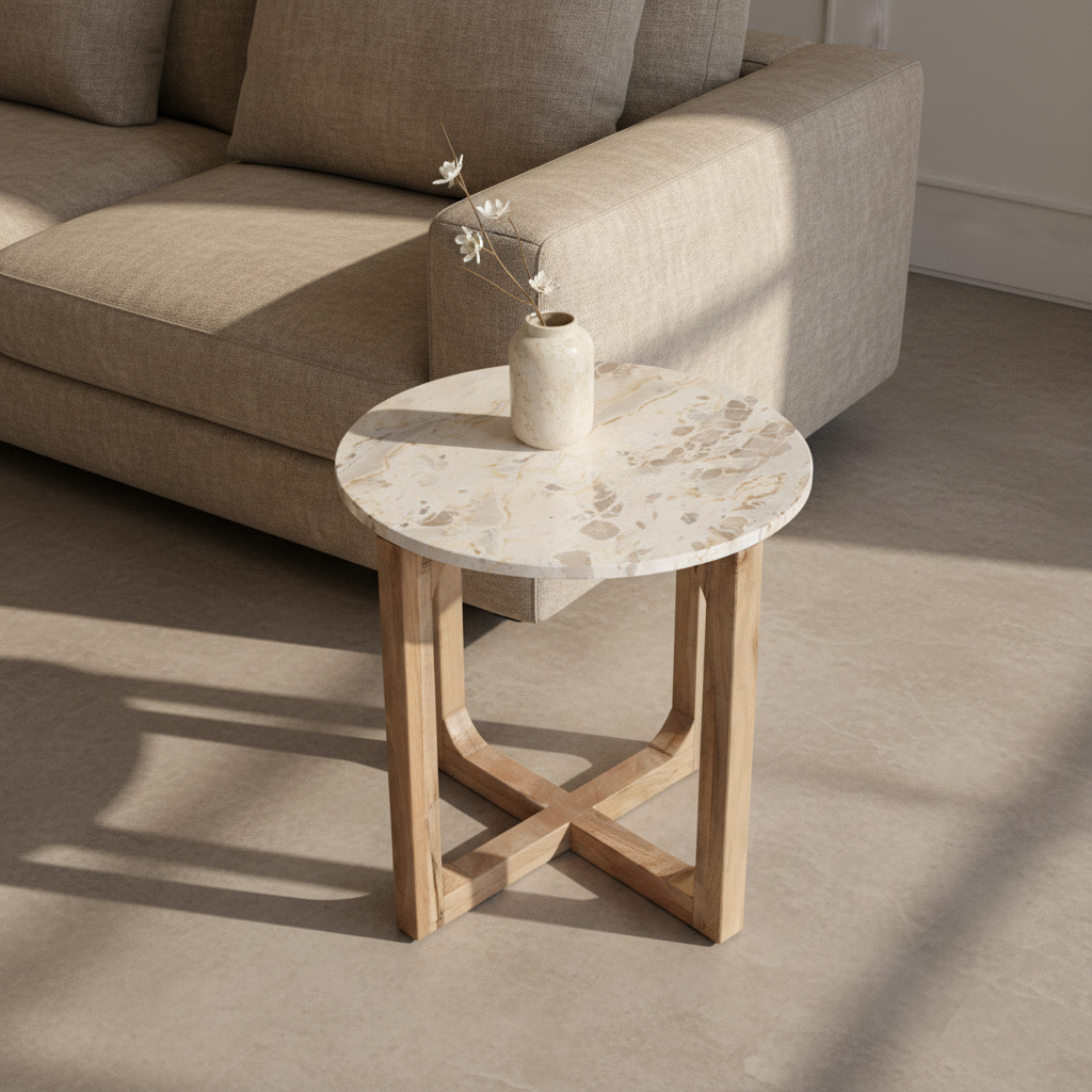 Marble side table round cream