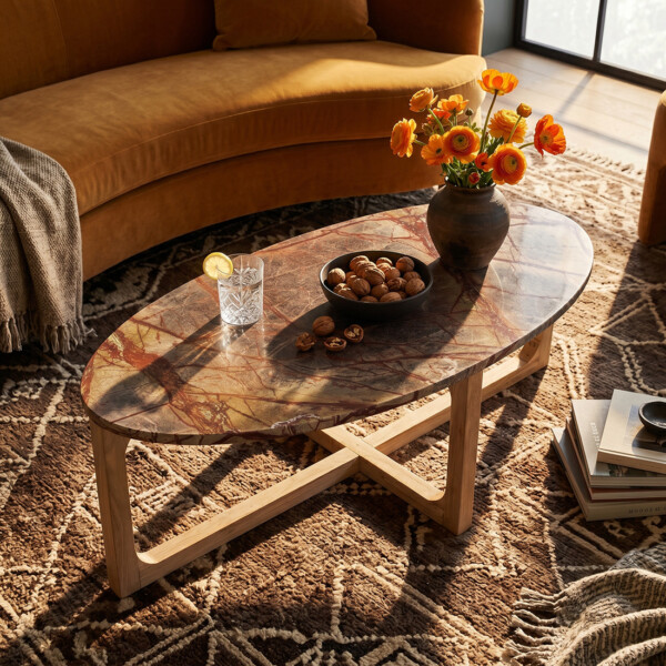 TAST00164_50 Marble coffee table oval 'Bizar'