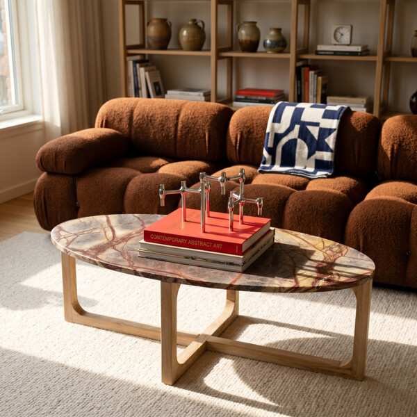 TAST00164_53 Marble coffee table oval 'Bizar'