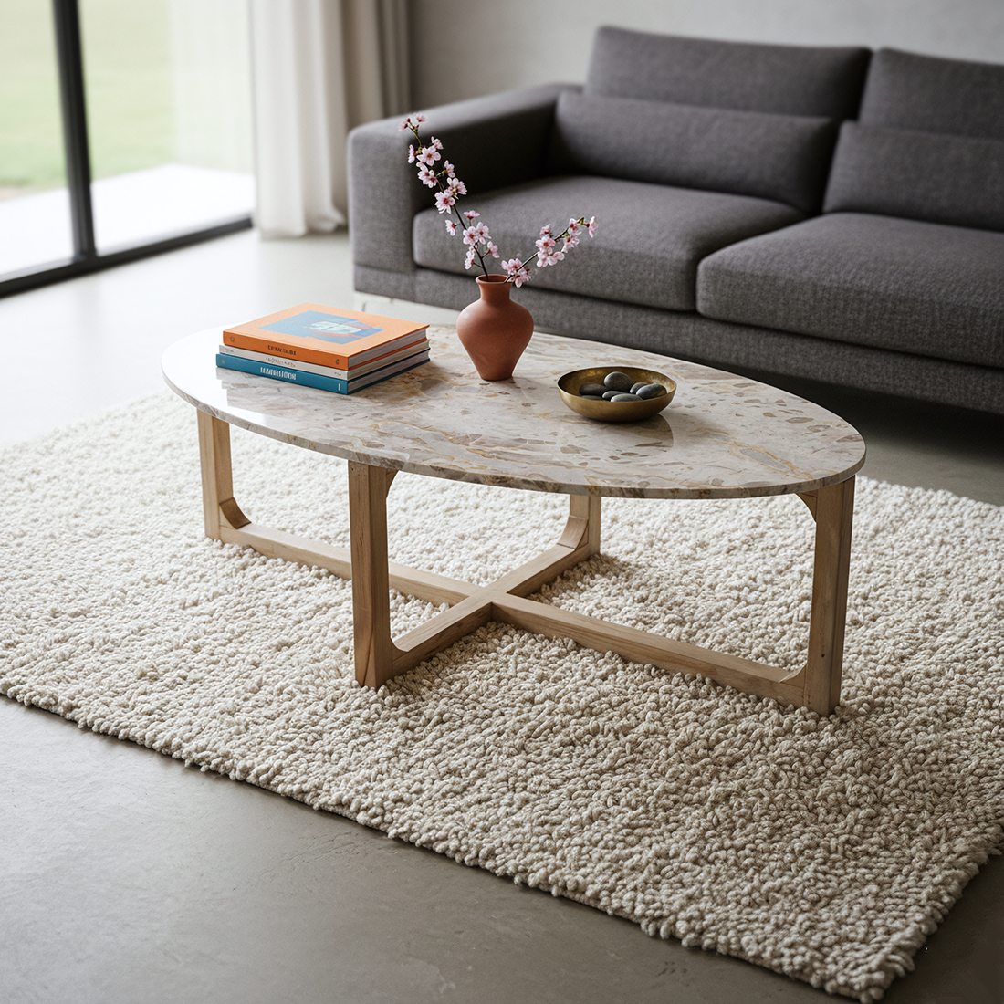 Marmeren salontafel ovaal crème