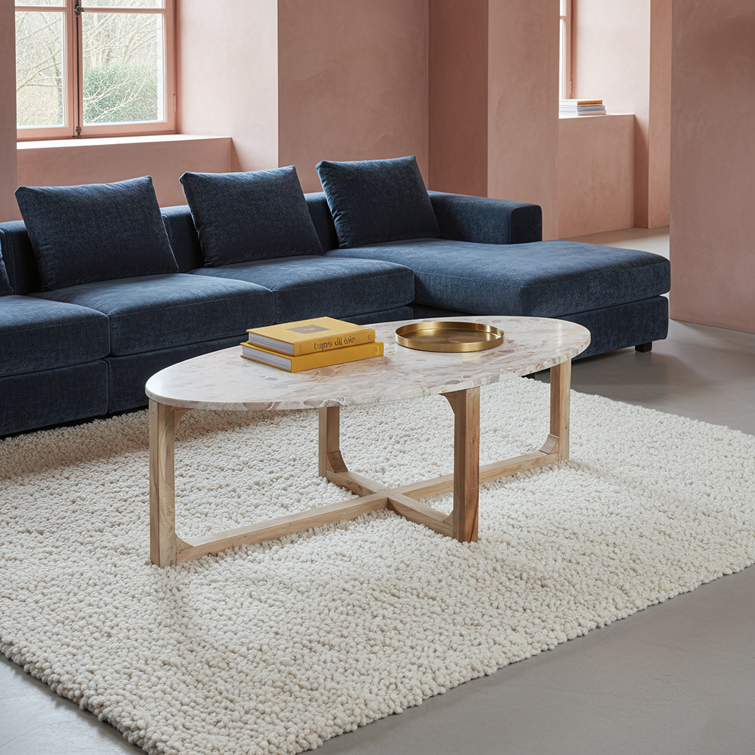 Marmeren salontafel ovaal crème