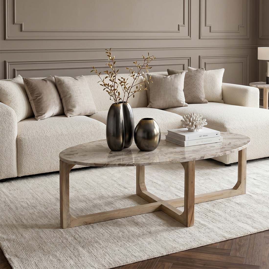 Marmeren salontafel ovaal crème