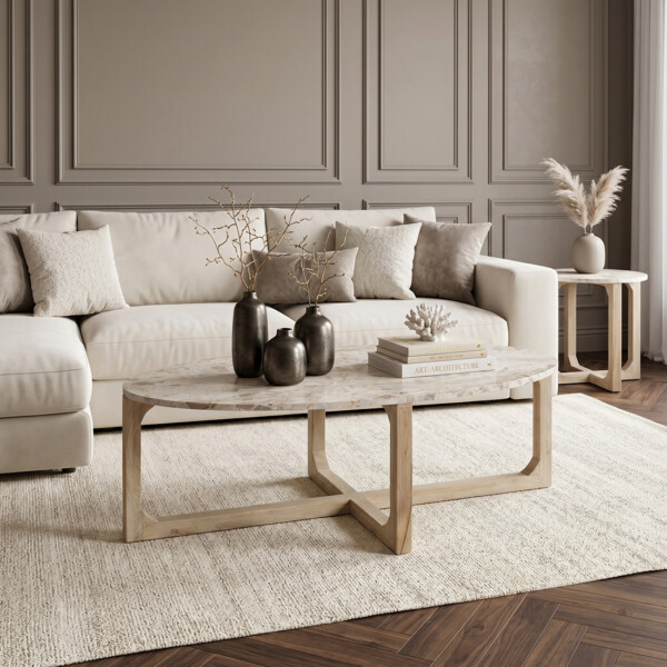 TAST00165_53 Marble coffee table oval cream
