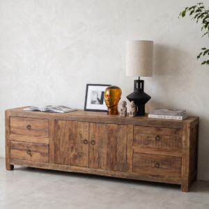 Farmwood houten tv-meubel van gerecycled hout met 4 lades en 2 deuren 180 x 42 x 60 cm