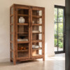CLFA00022_40 Farmwood houten vitrinekast van gerecycled hout en glas met 2 glazen deuren en 5 legplanken, 114 x 50 x 190 cm