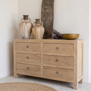 Beachwood mangohouten ladekast met 6 lades 140 x 42 x 85 cm