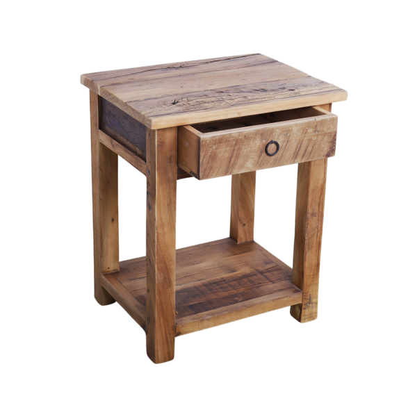 Farmwood wooden bedside table with drawer