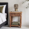 Farmwood wooden bedside table in recycled wood with drawer and open shelf, 50 x 38 x 60 cm